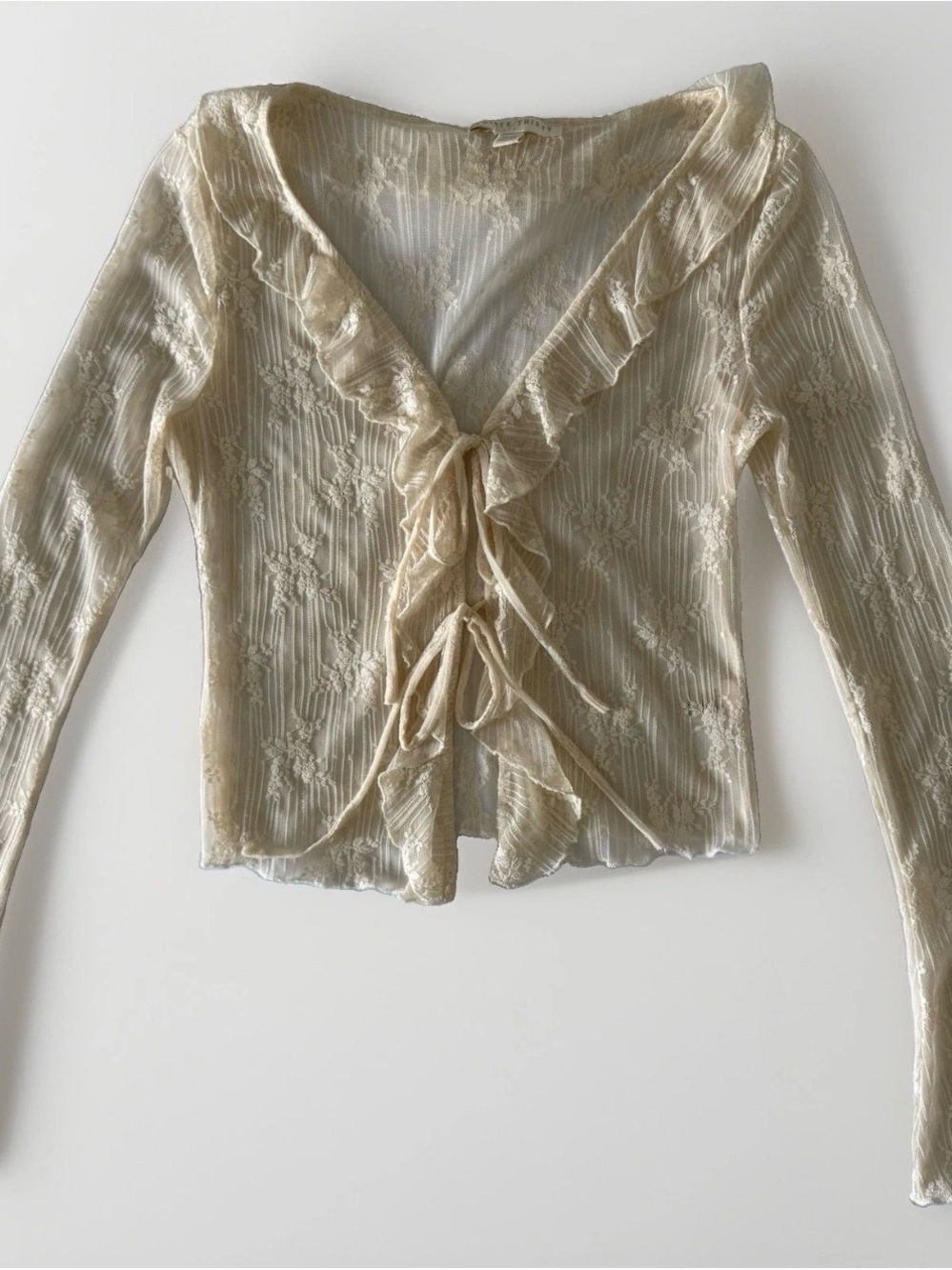 Thirty/Thirty Sheer Lace Cream Tie Front Bolero Shrug Top Fairycore Y2K Size XS
